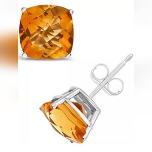 Citrine Stud Earrings In Sterling Silver (GENUINE GEMSTONE)